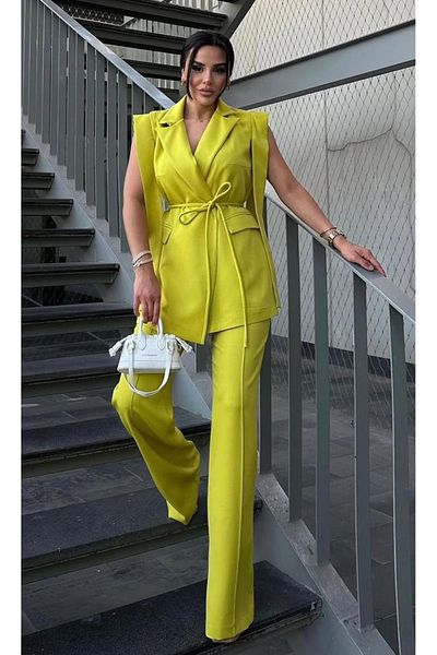 pembekurdelem Women's Tie-Up Vest Trousers Suit Kelly Green