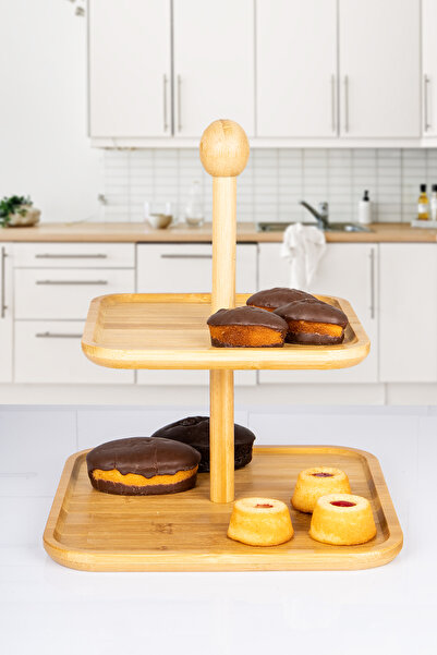 naturelove 2 Katlı Büyük Boy Kare Bambu Sunum ve Servis Seti ŞEkerlik