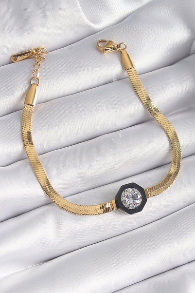 ForWhat Italian Chain Style Bracelet with Golden Steel Zircon for Elegant Woman