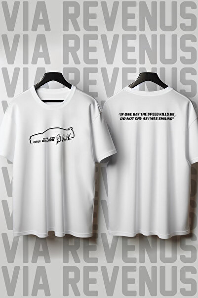 Vordevia Paul Walker Ön ve Arka Baskılı Bisiklet Yaka Geniş Kalıp Unisex Tshirt