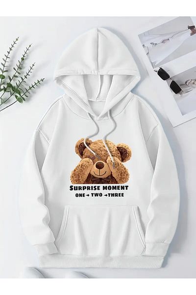NEW TRENDY COLLECTİON Γυναικείο κουκούλα με χαριτωμένο αρκουδάκι και γράμματα
