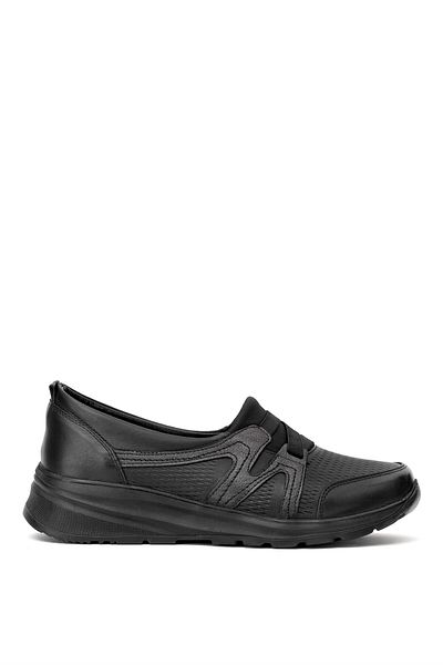 Ayakkabı Fuarı Elit ERLMAR048 Pantofi de damă din piele naturală ortopedică casual negri