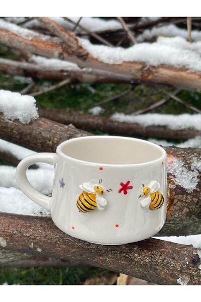 DDHANDMADE El Yapımı Seramik Çay Kahve Kupası Türk Kahvesi Fincanı Arı Kupa  Hediyelik Ceyiz