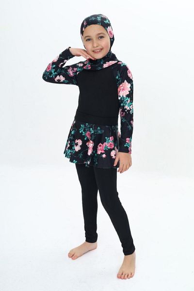 PODİUM GİYİM New Season Girl Hashema-Swimsuit Long Sleeve, Uv Protection, with Skirt and Bonnet