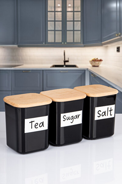 naturelove 3-Piece Wooden Vacuum Lid Square Acrylic Tea Sugar Salt Food Stora...