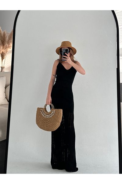 ForOre Pinterest Strap Openwork Lined Knitwear Dress