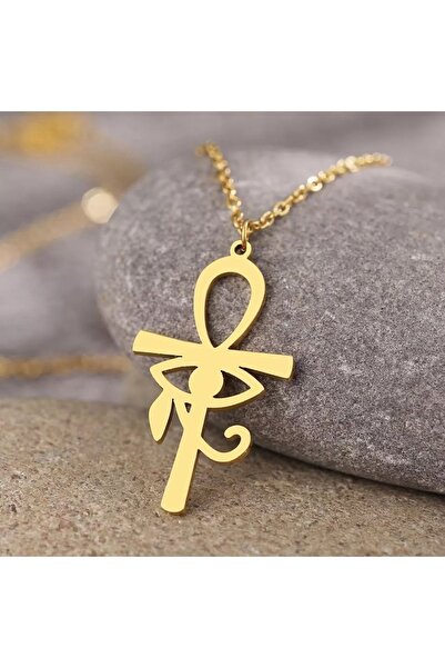 GÜMÜŞ 24 Ayar Has Altın Kaplama Ankh Ve Horus Gözü Kolye