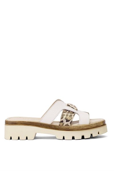 Ayakkabı Fuarı Elit Dk523-010 Women's Genuine Leather Flat Slippers in Beige