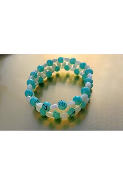 Designia سوار مرن مرصع بالفيروز واللؤلؤ