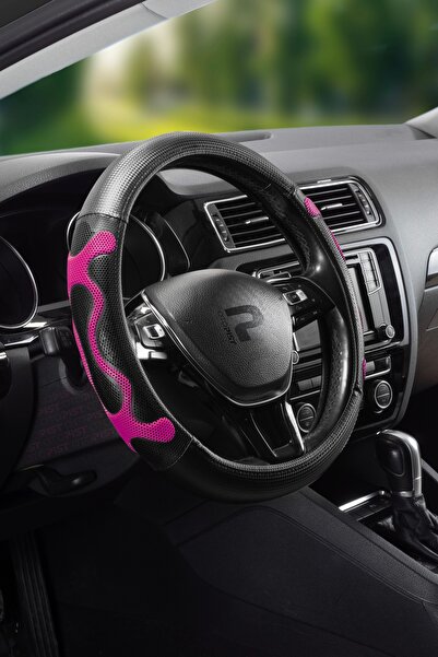 wimbledon 3d Silikon-karbon Lüks Geçmeli Direksiyon Kılıfı / Siyah Pembe