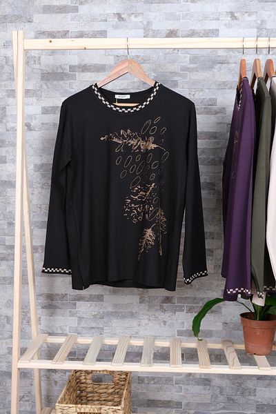 MUSTÜN Knitwear Collar Foil Printed Blouse