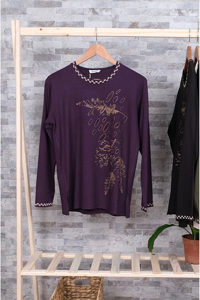 MUSTÜN Knitwear Collar Foil Printed Blouse