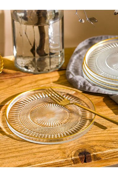 LC Waikiki Lcw Home Colorless Patterned Glass Cake Plate Set 4 Pieces t t