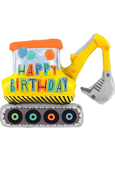 PARTİ AŞKI Happy Birthday Excavator Kepçe Folyo Balon (100*81 Cm) Büyük Boy&İ...