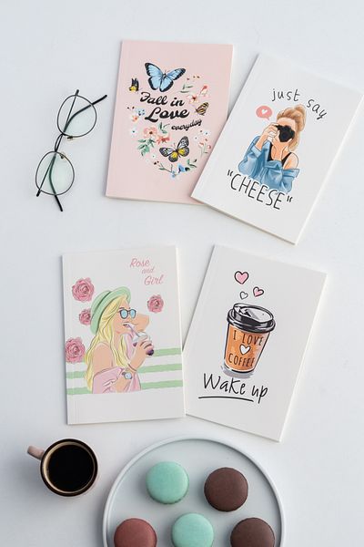 Fly Notes 13X20 cm 64 Pages 4-Piece Coffee Series School Notebook Set