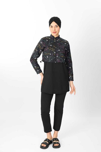 ENDYMION Black Full Closed Jacket Turtleneck Swimsuit