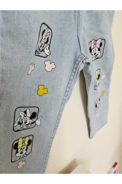 Luviscollectionkids Kız Çocuk Beli Lastikli Yumuşak kumaş Karakter Baskılı Kot Pantolon