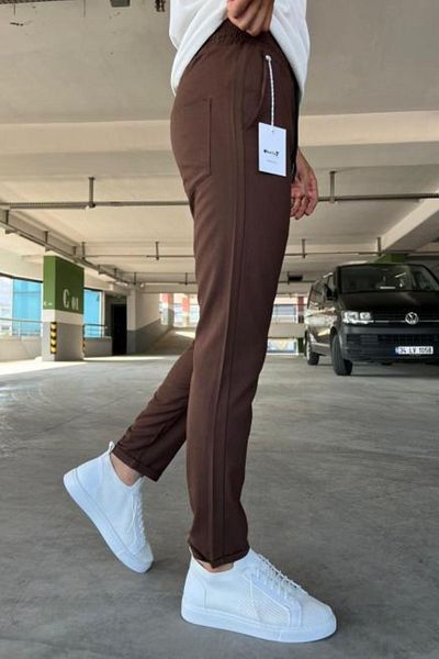hello7 Ανδρικό καφέ Jogger παντελόνι με διπλό πόδι Άνετο και κομψό καθημερινό στυλ