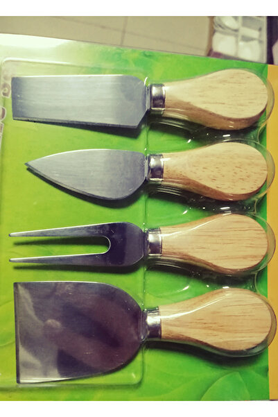 Efsoon Organics Set of 4 Bamboo Handle Steel Cheese Knife |   Mini Knife Set Butter, Cheese Knife Spatula Fork Set