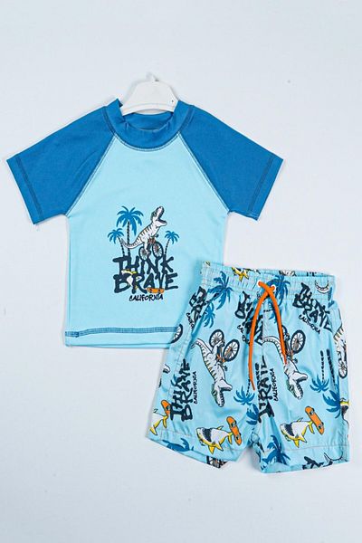 PODİUM GİYİM New Season Cute Dinosaur Printed Two Piece Diving Fabric -Uv Protection- Shorts-Men's Swimsuit