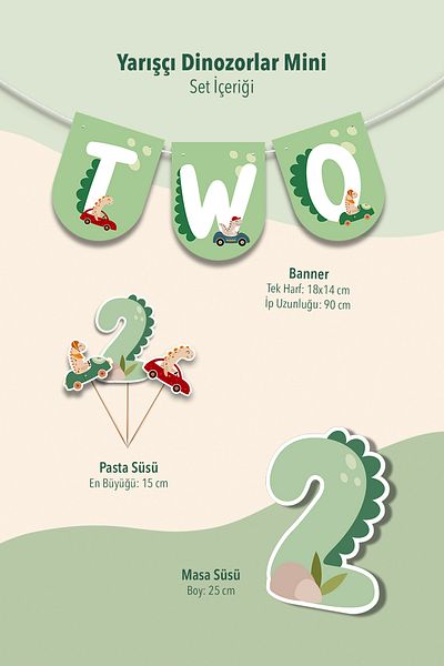 Niksy Design Set de două mini ornamente pentru petrecere cu tematică Racer Dinozauri Concept de zi de naștere