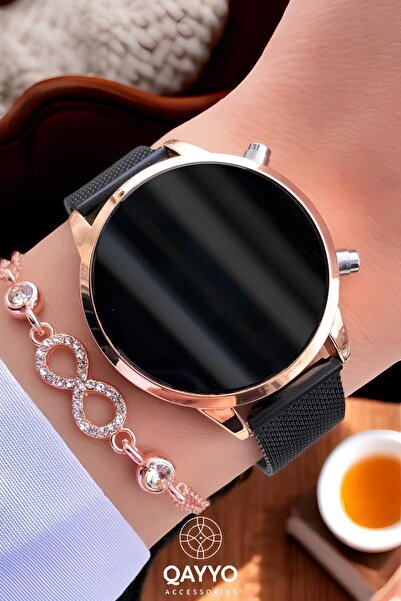 QAYYO Steel Mesh Cord Unisex Wristwatch Teen Led Watch