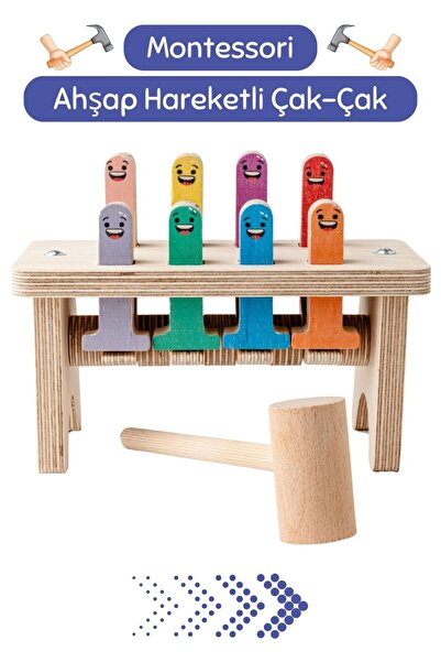 Hopiers Hareketli Ahşap Çak-Çak Oyunu/1+ Yaş/Montessori Eğitici ve Öğretici Ç...