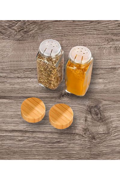 BÜYÜLÜ HOME 120 ml Spice Bowl Glass with Bamboo Lid - 2 Pieces