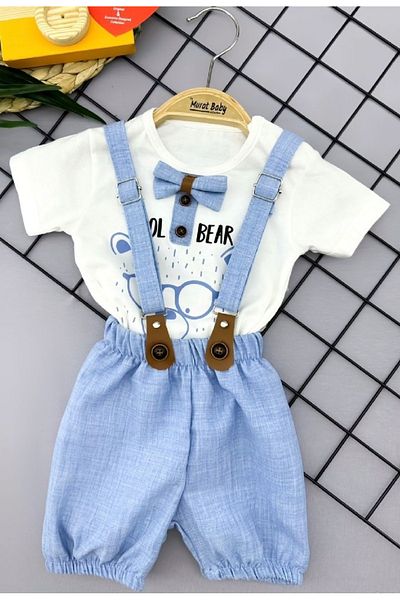 cacobutik Dog Printed Linen Baby Boy Summer Salopette Suit