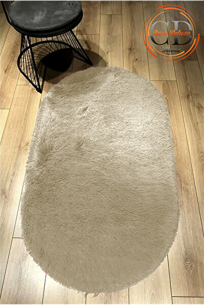 Casa Deluxe Home Bej Oval Peluş Yumuşak Yıkanabilir Kaymaz Dot Taban Antibakt...