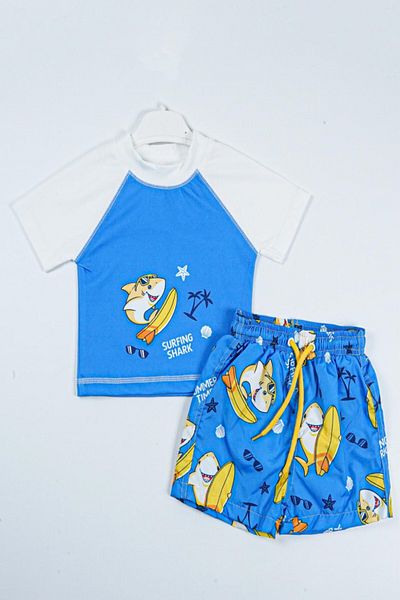 PODİUM GİYİM Noul sezon SURFING SHARK Țesătură de scufundări din două piese imprimată -Protecție UV- CU SHORTS-COSTUME DE BĂRBAȚI