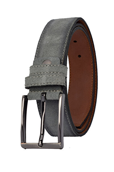 GoDeri %100 Hakiki Kaliteli Süet Deri 3.5 Cm Gri Süet Klasik, Kumaş Pantolon Kemeri 3.5-süet