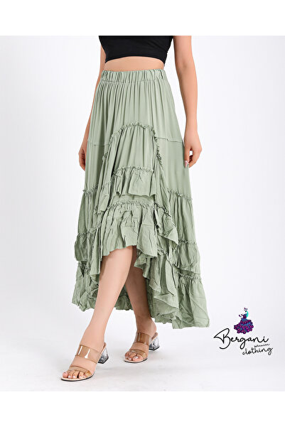 Fibula Bohem ve otantik kat asimetrik % 90 pamuk standart beden etek