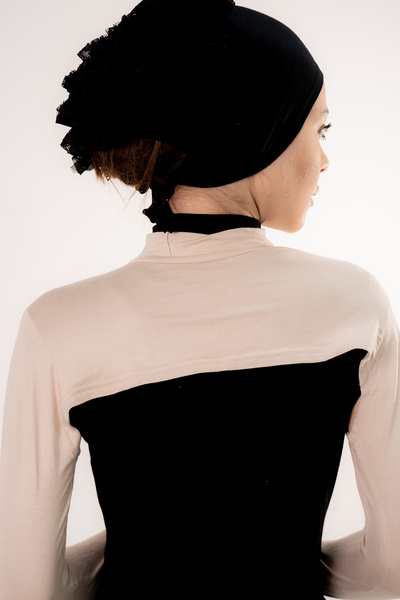 Şalcenneti.com Μανίκι με ζιβάγκο και γιακά μπεζ χρώμα