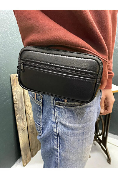 FHD BAGS Geantă cu curea și geantă pentru talie din piele naturală 100% cu 2 ...