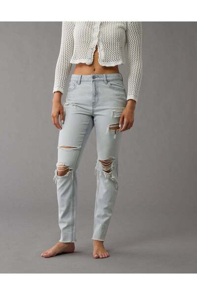 AMERICAN EAGLE AE Strigid Ripped Crackle Mom Jean