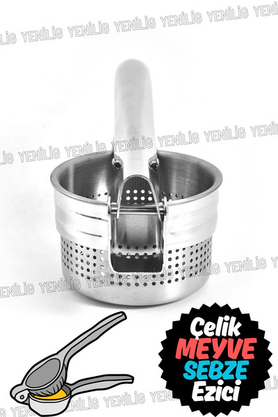 Yenilig Stainless Steel Masher with Perforated Basket – Perfect for Mashed Potatoes and Vegetable Crushing Operations