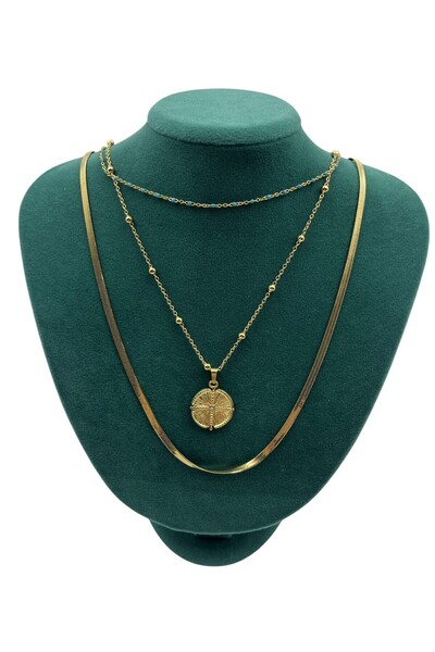 BeyCen 3'lü İtalyan ve Top Zincirli, Madalyon Çelik Kolye