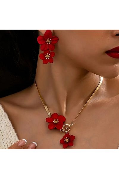 TAKİŞKO Rose Model Necklace Earring Set