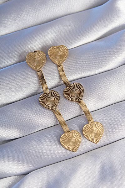 costurera 316L Steel Gold Color Long Italian Chain Detail Heart Earrings - Tj-Bkp9024