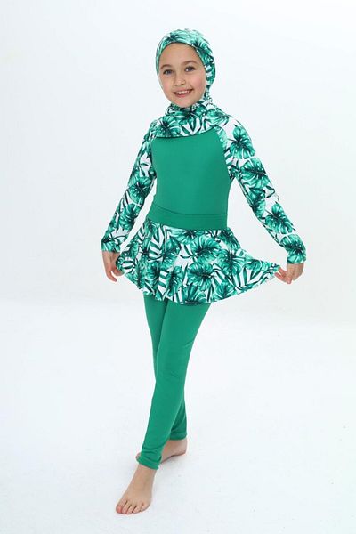 PODIUM GYM Trend New Three-Piece Diving Fabric Long Sleeve Leggings-Skirted-Uv Protection-Boned Girls Hashema-Swimsuit