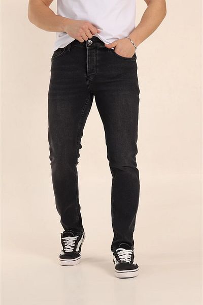 DOPPİO'N DENİM Men's Black Slim Fit Slim Leg Grinding Jeans