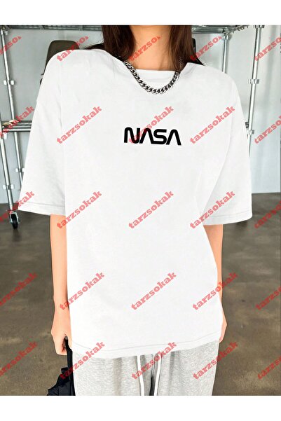 Tarzsokak تيشيرت مطبوع عليه وكالة ناسا للجنسين باللون الأبيض