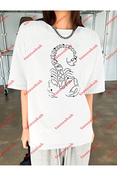 Tarzsokak Tricou unisex cu imprimeu Scorpion alb