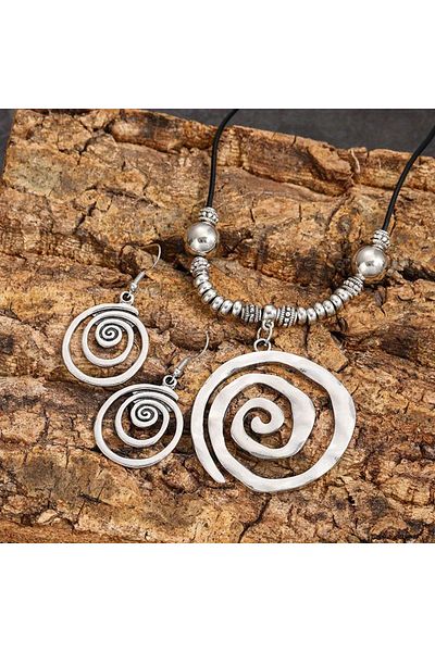 Choice 50cm YA4115-1 WA6141-1 1 Pair of Earrings + 1 Necklace Boho Style Jewelry Set Retro Spiral Design  P