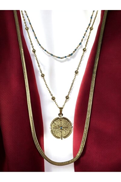 BeyCen 3'lü İtalyan ve Top Zincirli, Madalyon Çelik Kolye