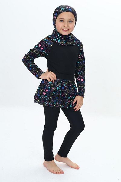 PODIUM GYM Trend New Three-Piece Diving Fabric Long Sleeve Leggings-Skirted-Uv Protection-Boned Girls Hashema-Swimsuit
