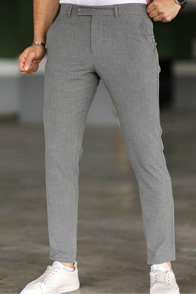 DOPPİO'N DENİM Ανδρικό Σχολικό Γκρι Slim Fit Flexible Lycra υφασμάτινο παντελόνι