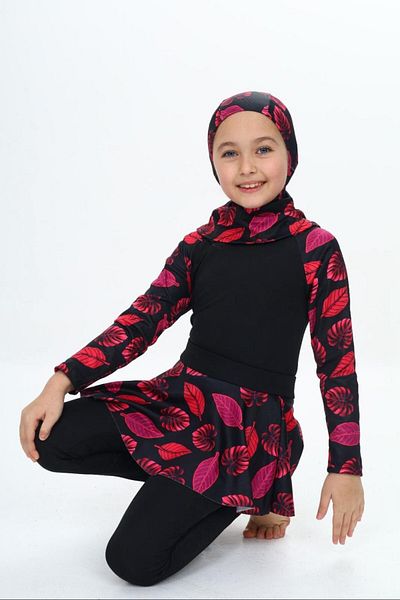 PODIUM GYM Trend New Three-Piece Diving Fabric Long Sleeve Leggings-Skirted-Uv Protection-Boned Girls Hashema-Swimsuit