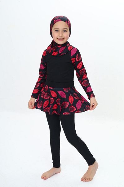 PODIUM GYM Trend New Three-Piece Diving Fabric Long Sleeve Leggings-Skirted-Uv Protection-Boned Girls Hashema-Swimsuit